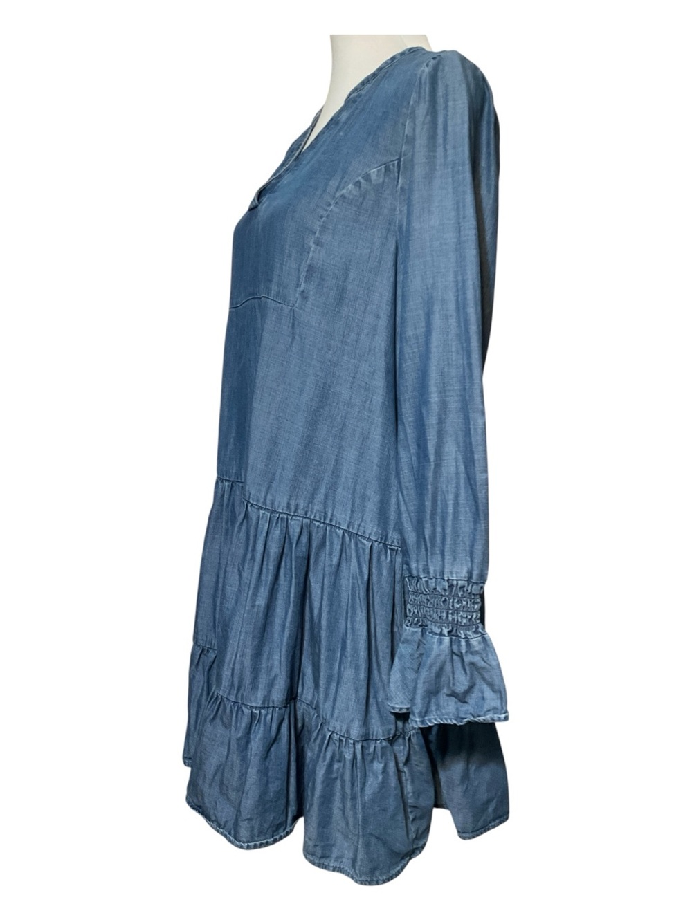 Quince Chambray Tiered Mini Dress Size S - Picture 3 of 11
